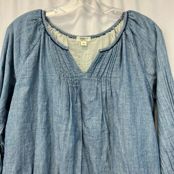 Dylan Womens Peasant Top Multicolor Long Sleeve V Neck Pintuck Blouse Boho XS - Picture 4 of 10